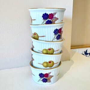Royal Worcester Evesham Set of 5 Gold Rimmed Bone China Ramekins